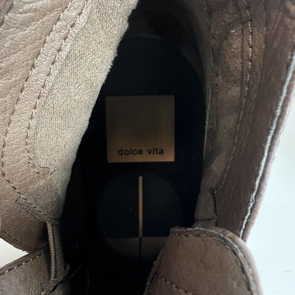 Dolce Vita Women's Taupe Gray Brown Heeled Leather Ankle Boots Booties 7 Stacked - Picture 9 of 14